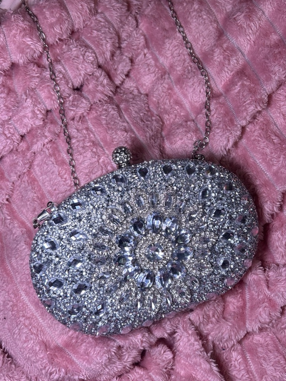 Silver Crystal Embellished Evening Clutch - Women Bags
